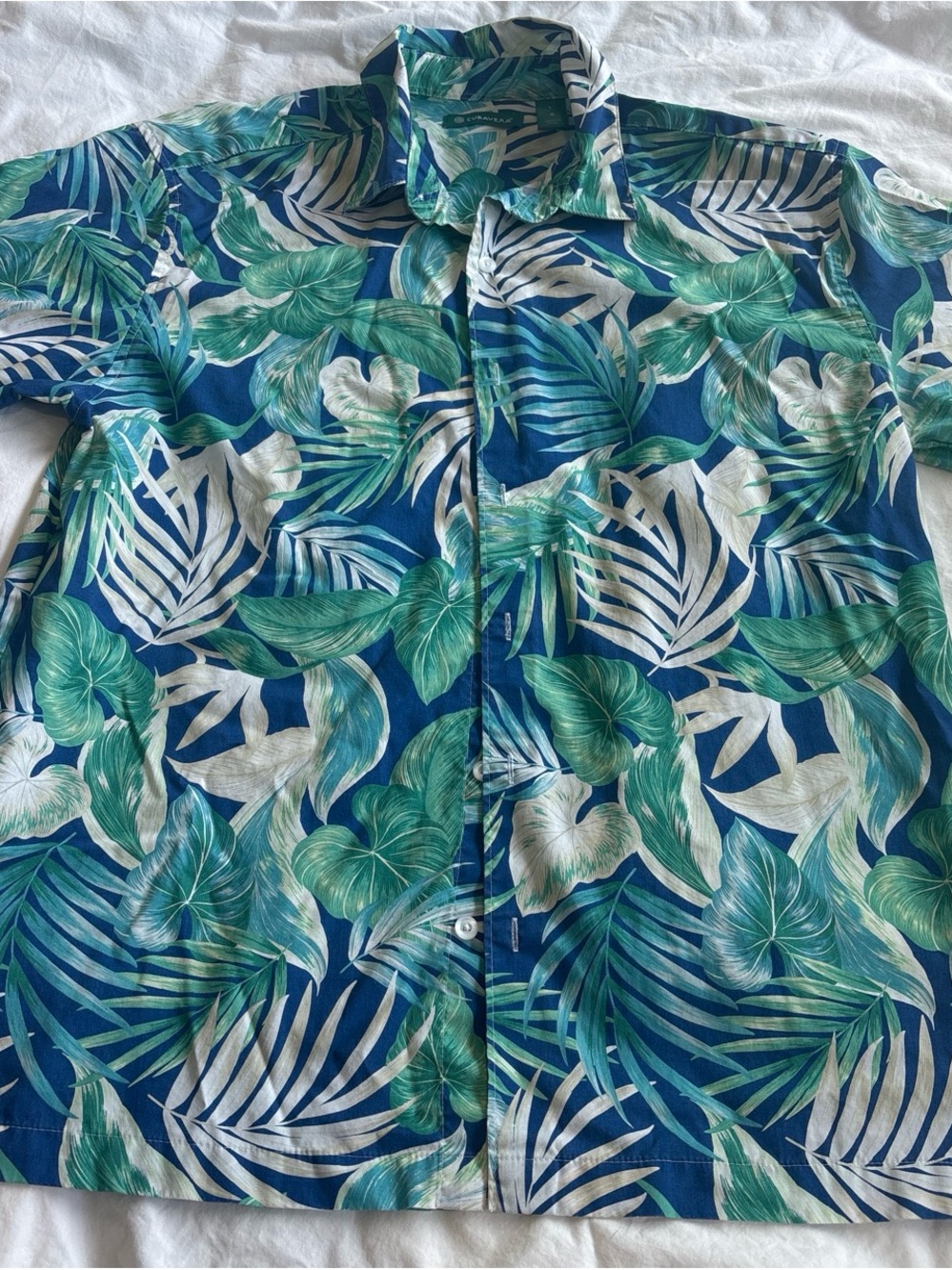 Cubavera Blue & Green Tropical Leaf Short-Sleeve Button Shirt